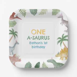 One A Saurus Dinosaur Boy Birthday Square  Paper Plates