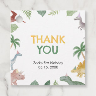 One A Saurus Dinosaur Boy Square Favor Tags