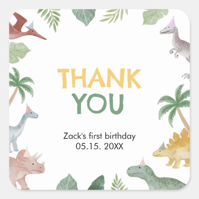 One A Saurus Dinosaur Boy Square Sticker (Front)