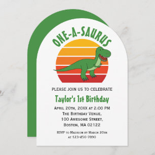 One-A-Saurus Dinosaur Gender Neutral 1st Birthday Invitation