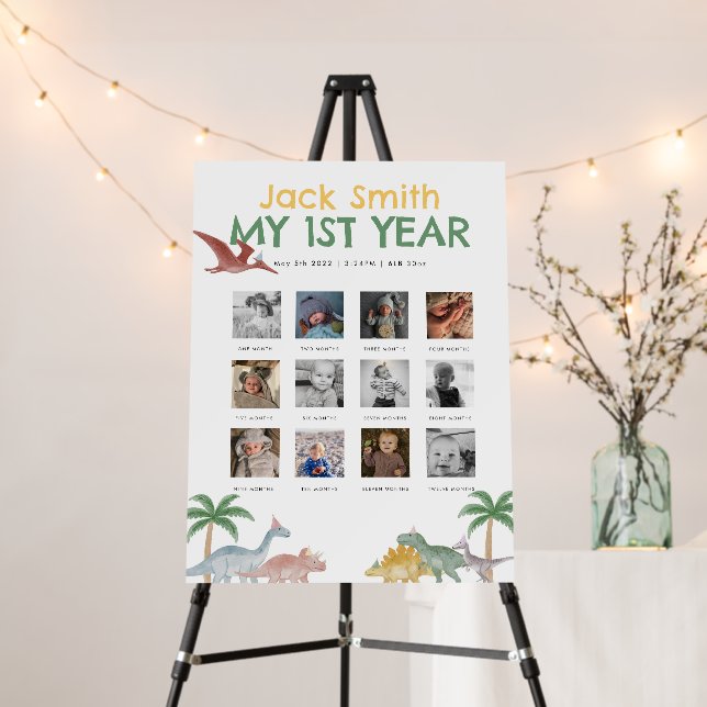One A Saurus Dinosaur Photo 12 Months Milestone  Foam Board (In Situ (Stand))