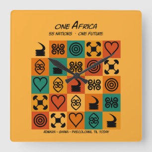One Africa – Adinkra – Ghana -  Square Wall Clock