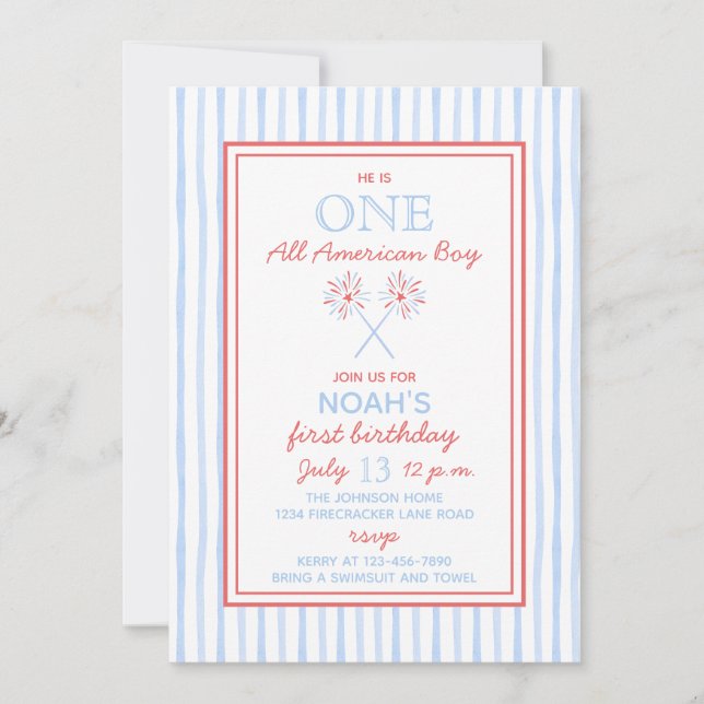 One All American Boy 1st Birthday Invitation (Front)
