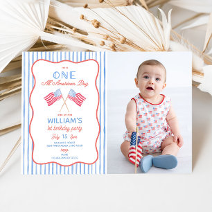 One All American Boy 1st Birthday Photo Invitation