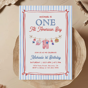 One All American Boy 4th of July 1st Birthday Invitation