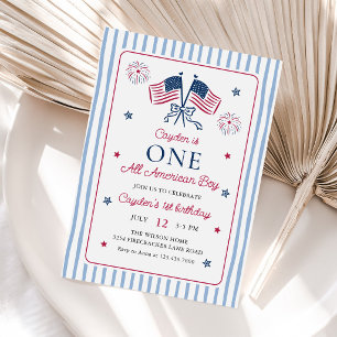 One All American Boy 4th of July 1st Birthday Invitation