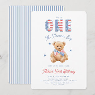 One All American Boy 4th of July 1st Birthday Invitation