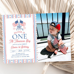 One All American Boy 4th of July Birthday Photo Invitation