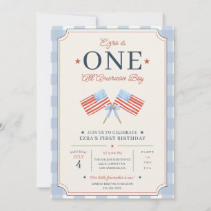 ONE All American Boy First Birthday Patriotic Invitation