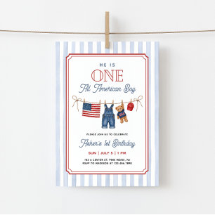 One All American Boy Patriotic 1st Birthday Invitation