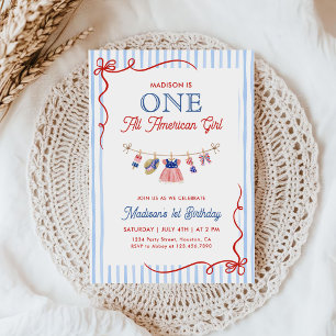 One All American Girl 4th of July 1st Birthday Invitation