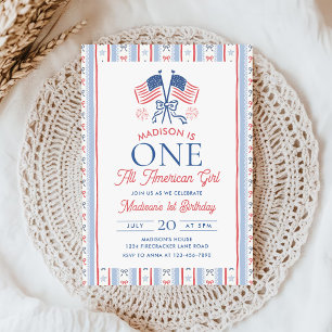 One All American Girl 4th of July 1st Birthday Invitation