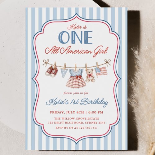 One All American Girl Patriotic 1st Birthday Invitation