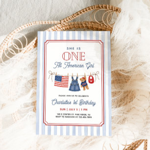 One All American Girl Patriotic 1st Birthday Invitation