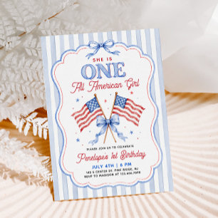 One All American Girl Patriotic 1st Birthday Invitation