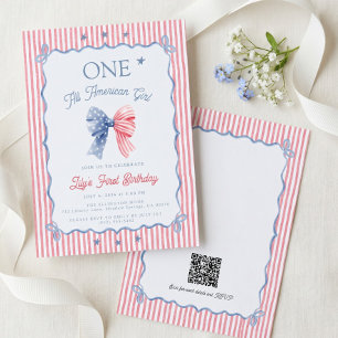 One All American Girl QR Code 1st Birthday Invitation