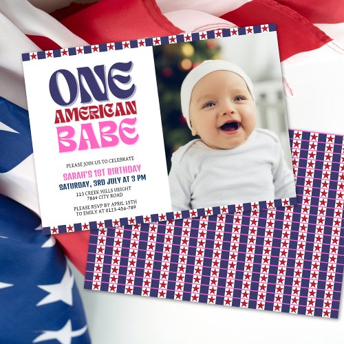 One American Babe 4th of July 1st Birthday  Invitation