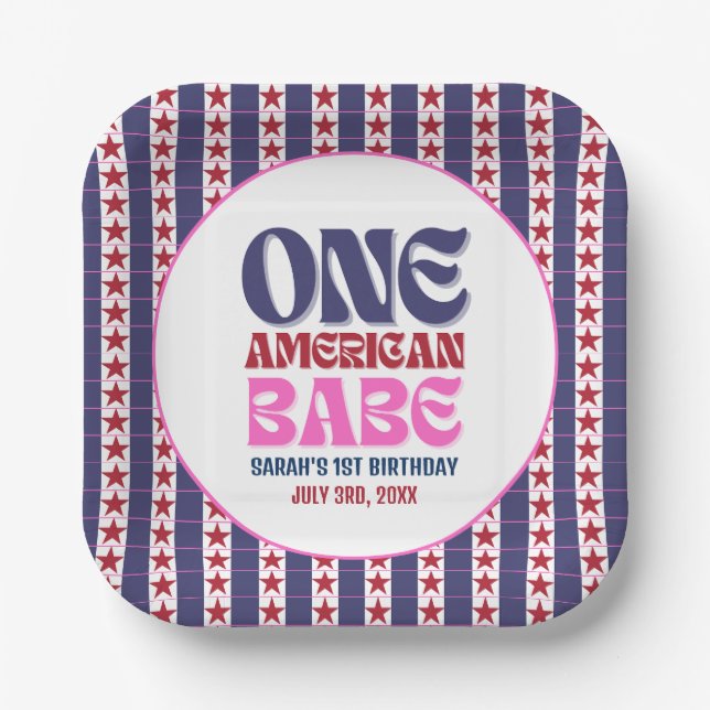 One American Babe 4th of July 1st Birthday  Paper Plates (Front)