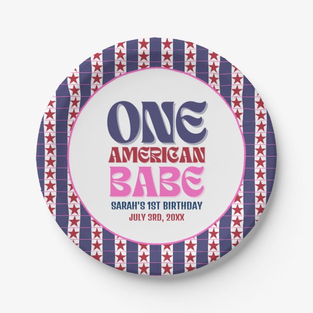 One American Babe 4th of July 1st Birthday  Paper Plates (Front)