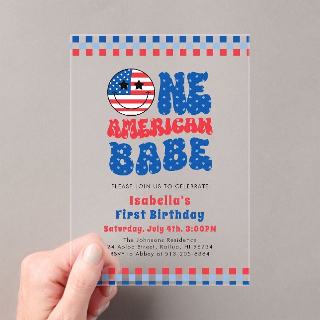One American Babe 4th Of July First Birthday Party Acrylic Invitations (Insitu (Handheld))