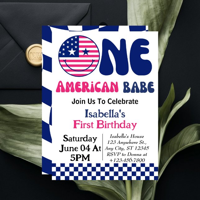 One American Babe 4th Of July Girl 1st Birthday Invitation (Creator Uploaded)
