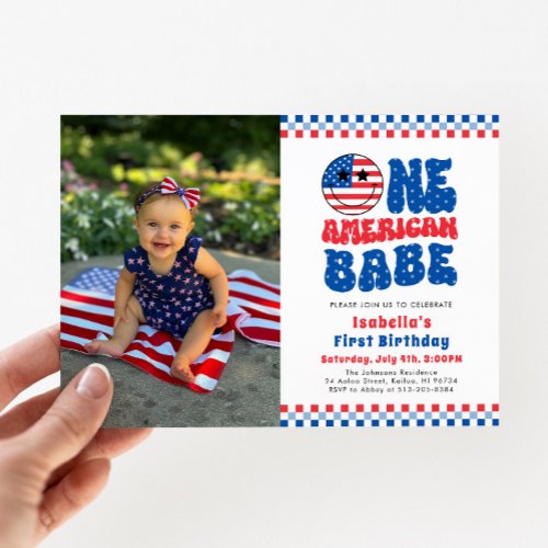 One American Babe 4th Of July Photo First Birthday Invitation