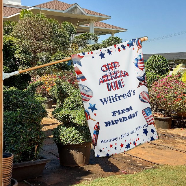  One American Dude 4 July Red White Blue Birthday House Flag (One American Dude 4 July Red White Blue Birthday House Flag)