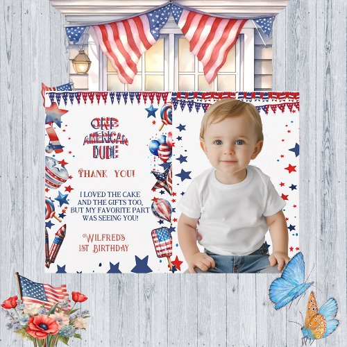  One American Dude 4 July Red White Blue Birthday Thank You Card