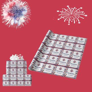 One American Dude 4 July Red White Blue Birthday Wrapping Paper