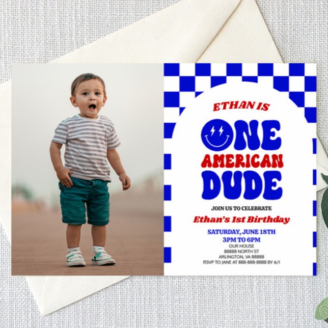 One American Dude 4th of July 1st Birthday Party Invitation (Creator Uploaded)