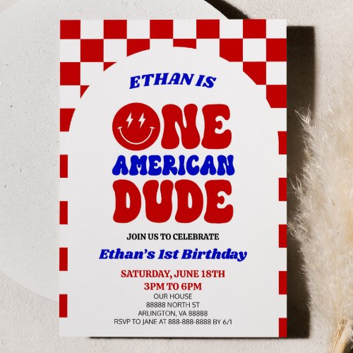 One American Dude 4th of July 1st Birthday Party Invitation