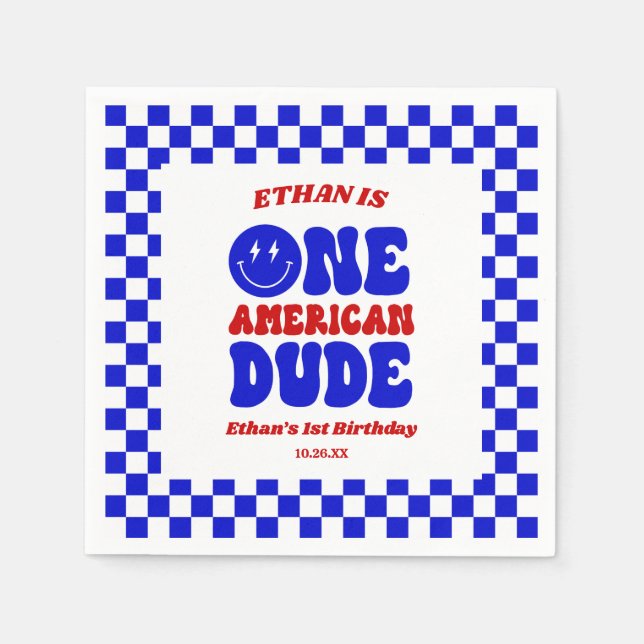 One American Dude 4th of July 1st Birthday Party Napkins (Front)
