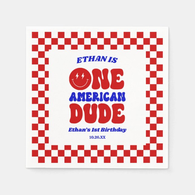 One American Dude 4th of July 1st Birthday Party Napkins (Front)