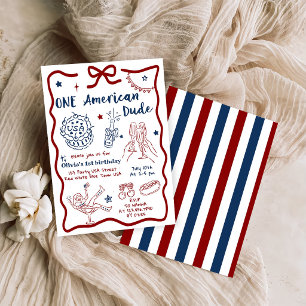 One American Dude 4th Of July First Birthday Invitation