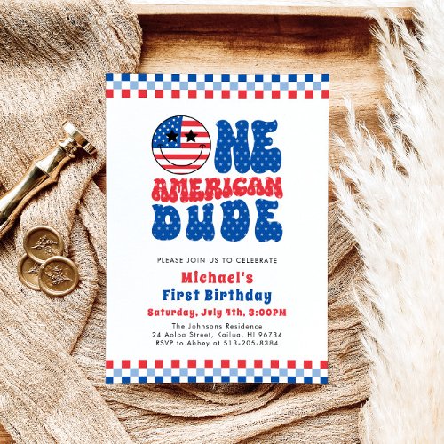 One American Dude 4th Of July First Birthday Invitation