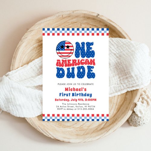 One American Dude 4th Of July First Birthday Invitation