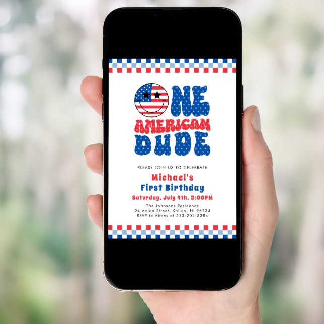 One American Dude 4th Of July First Birthday Invitation (Front Digital)