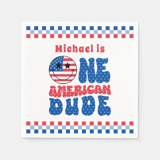 One American Dude 4th Of July First Birthday Napkins (Front)
