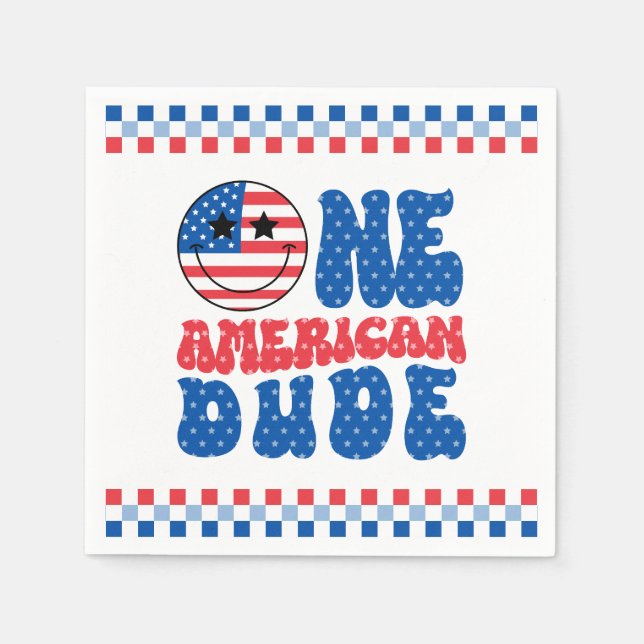 One American Dude 4th Of July First Birthday Napkins (Front)
