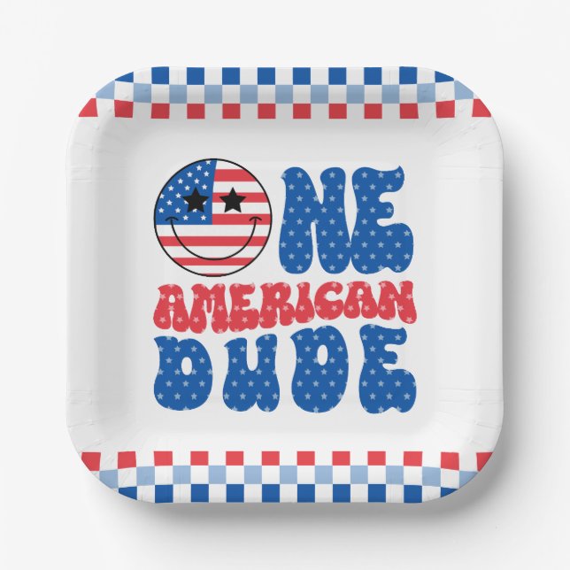 One American Dude 4th Of July First Birthday Paper Plates (Front)