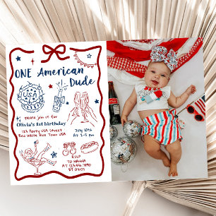 One American Dude 4th Of July First Birthday Photo Invitation
