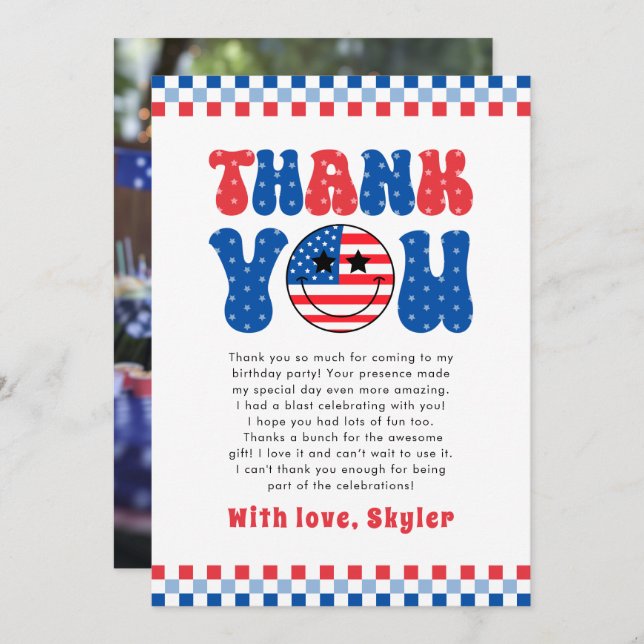 One American Dude 4th Of July First Birthday Thank You Card (Front/Back)