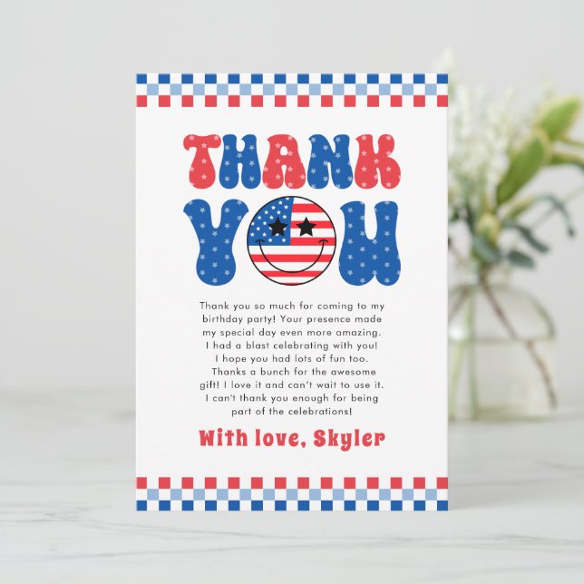 One American Dude 4th Of July First Birthday Thank You Card (Standing Front)
