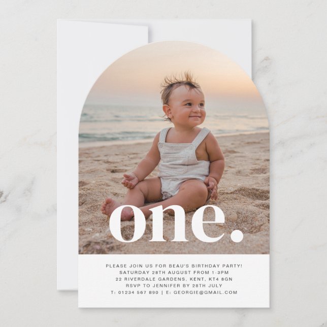 One Arch Photo First Birthday Invitation (Front)