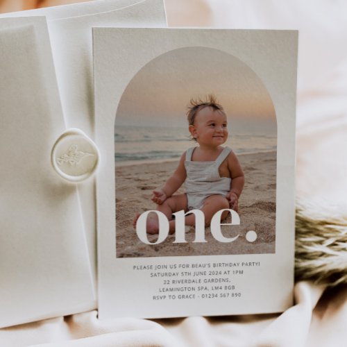 One Arched Photo First Birthday Invitation