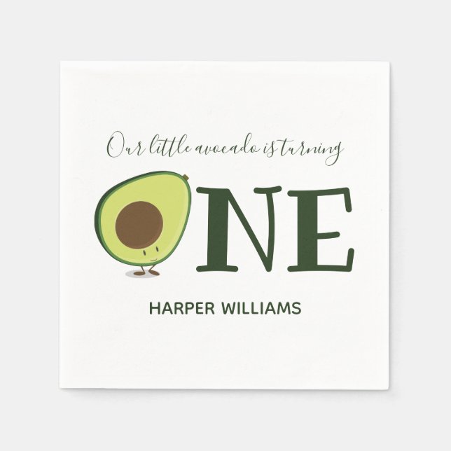 One Avocado Baby First Birthday Napkins (Front)
