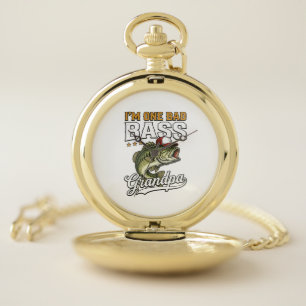 One Bad Bass Grandpa Fishing Vintage Vector Design Pocket Watch