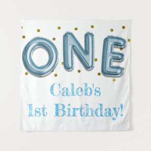 ONE Balloon Blue & Gold Party Photo Backdrop