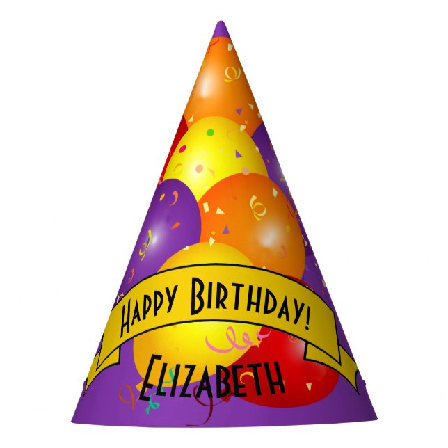 One Balloon Colorful Bundle and Confetti Birthday Party Hat (Front)