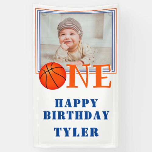 ONE Basketball Ball Kids Photo 1st Birthday Banner